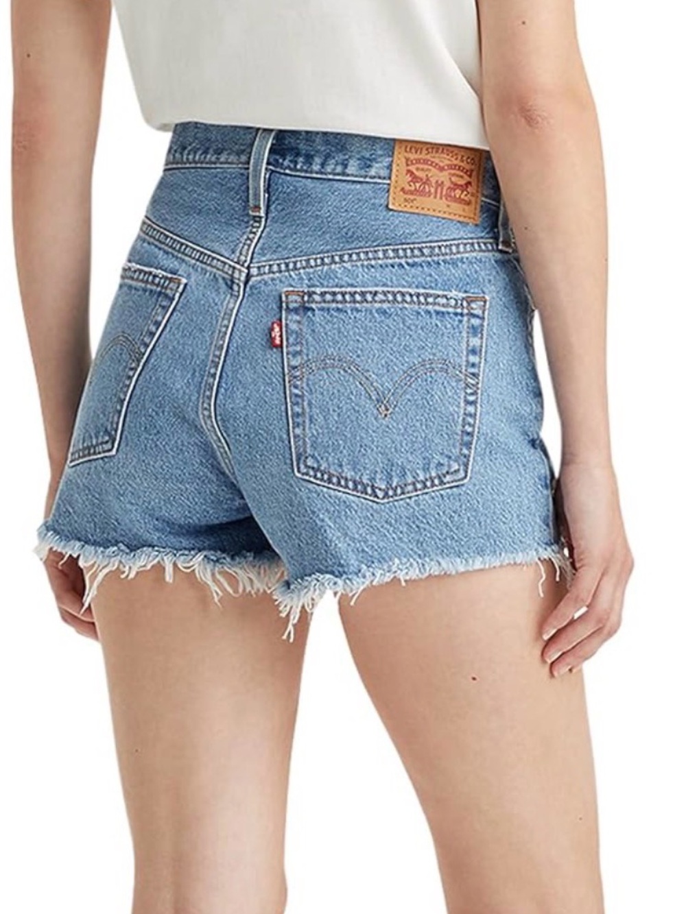 Levi's 502 Light Blue Distressed Cutoff Jean Shorts